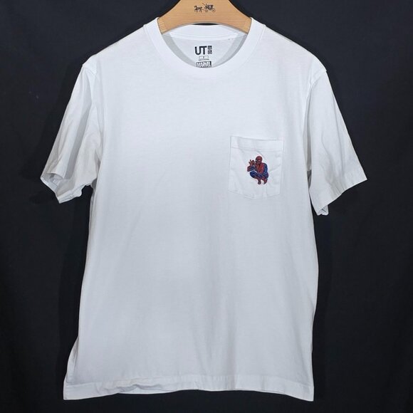 UT Marvel X Jason Polan SPIDERMAN SS Crewneck Embroidered Pocket T-Shirt White S - Picture 1 of 4